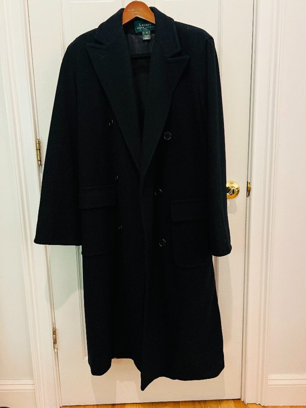 Vintage Ralph Lauren Navy MADE IN USA 100% Wool Double Breasted Long Coat Sz 10 - Picture 2 of 16